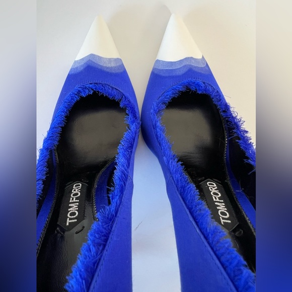 Tom Ford Cobalt Blue Satin Pointed Toe Pumps with a Dipped Dyed Finish, Size 40 - Picture 12 of 15